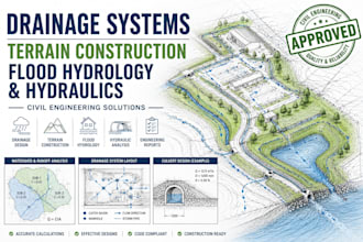 design drainage systems, terrain construction, flood hydrology and hydraulics