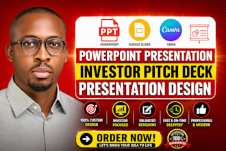 design investor pitch deck, startup pitch deck, powerpoint presentation design