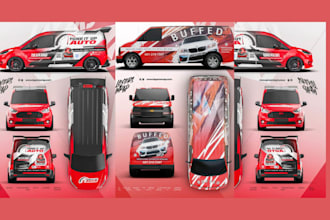 create custom car wrap design, van, caravan, camper, truck wrap with 3d mockup