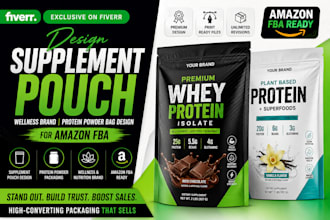design supplement pouch wellness brand protein powder bag design for amazon fba