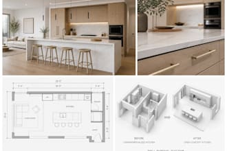 create architecture design open kitchen interior design 3d rendering layout plan