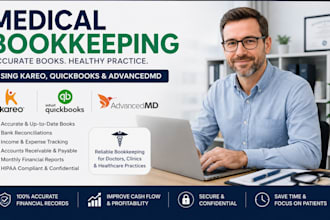do medical bookkeeping using kareo, quickbooks , advancedmd and athenaone