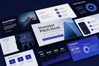 design a professional investor pitch deck and startup presentation