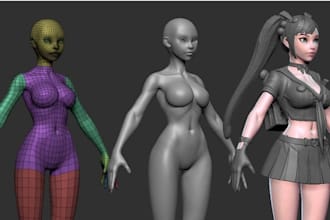 create 3d character design, 3d character model and game character, 3d animation