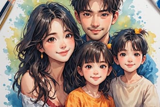 draw watercolor family portrait in procreate