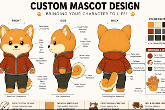 design custom plush reference sheet tech pack stuffed animal toy and ych concept