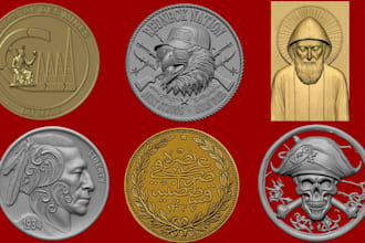 sculpt custom 3d coin model, bas relief medallion stl for 3d printing cnc