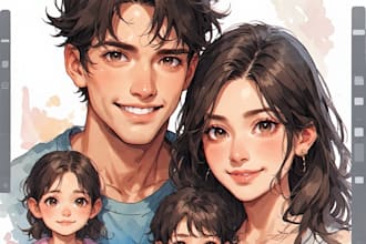 draw watercolor family portrait in procreate