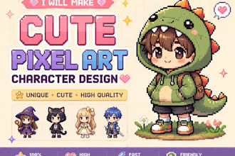 create pixel art characters, pixel game assets, icons, pixel backgrounds