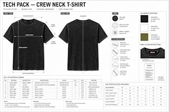 design a manufacturer ready tech pack for t shirt, sport wear, hoodie for brands