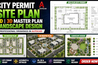 do city permit site plan, 2d 3d master plan and landscape design in autocad