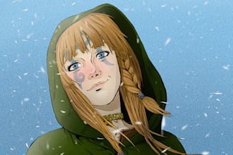 draw custom character portrait lineart grayscale or render