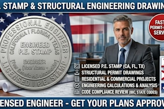 provide licensed structural permit drawings with pe stamp for texas, fl, and ca