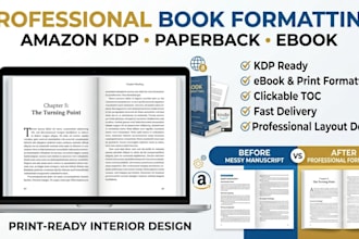 format books for amazon KDP, paper and hardback kindle and ebook formatting