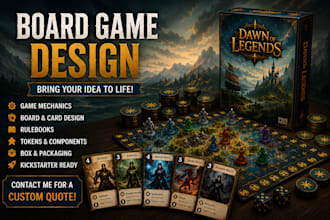 design board game, card game, tabletop game with rulebook and prototype