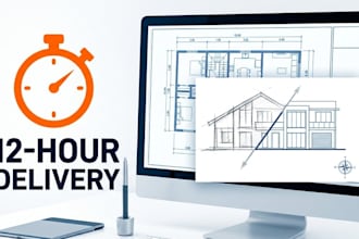 draft draw real estate floor plan architectural site plan, elevation in 12 hours