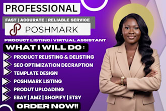 do poshmark listing, SEO, virtual assistant and cross listing on depop, mercari