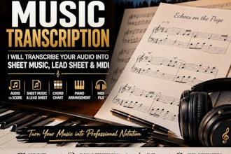 transcribe audio into professional sheet music lead sheet and midi