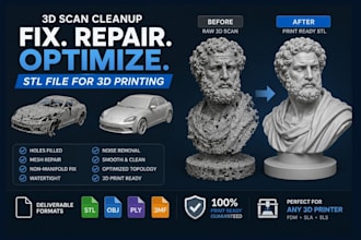 3d scan cleanup fix repair stl file optimize ai 3d scan model for 3d printing