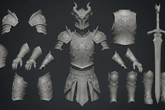 3d wearable cosplay armor model 3d sword shield mask, helmet design 3d printing