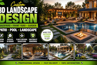 design custom 3d backyard, front yard, garden, patio and pool landscape