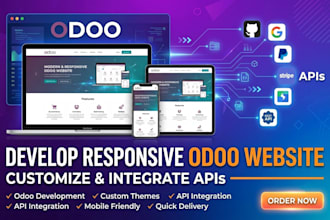 develop responsive odoo website, customize and integrate apis