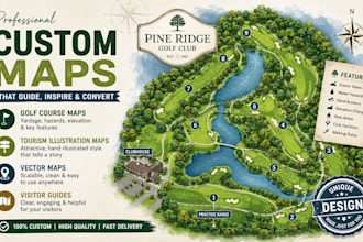 create golf course map, tourism illustration map, vector map, visitor guide