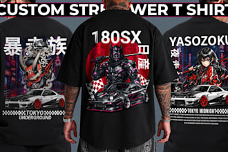design custom anime car streetwear graphic t shirt design for pod