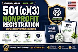 501c3 nonprofit registration, bylaws, ein,  grant writing, form 990, 1023ez