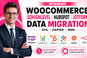 integrate woocommerce gohighlevel hubspot jotform data migration ghl zapier n8n