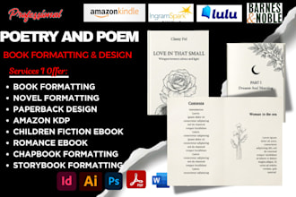 design format, poetry,  poem book, self help, children fiction ebook, kdp upload