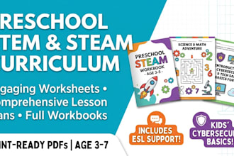 design engaging preschool stem and steam curriculum workbooks or worksheets