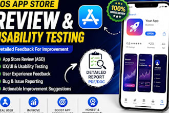 provide ios app store review, UX UI testing, and mobile app usability feedback