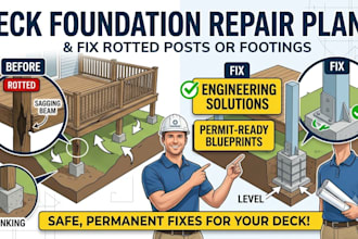 engineer deck foundation repair plans and fix rotted posts, footings