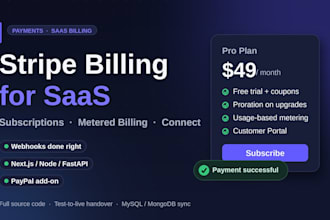 integrate stripe subscriptions, metered billing and connect for your saas