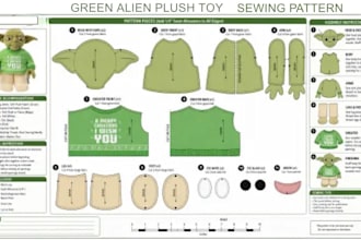 create plush sewing patterns, plushie templates, plush tech packs, stuffed toys
