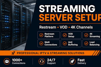 create best streaming server, restream, vod, 4k channels with connections