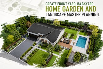 create front yard, backyard, home garden pool landscape design and planning