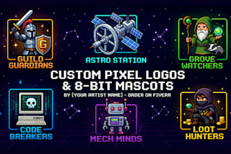 design custom pixel art logo, retro gaming and 8 bit mascots for your brand