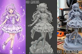 turn vtuber avatar to 3d custom collectible figure, 2d to 3d character printing