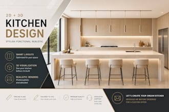 help you desing your kitchen with realistic 3d renders