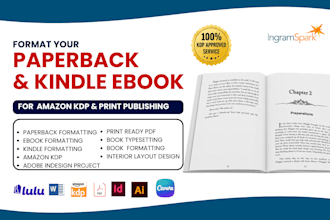 format paperback, adobe indesign project, kindle ebook design, print publishing