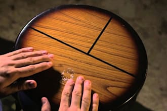 record cajon, djembe, vibraphone, marimba, bongos, congas, shaker, wood block