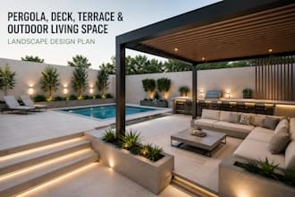design, redesign pergola, deck, terrace and outdoor living space landscape plan