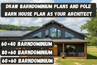 draw barndominium plans and pole barn house as licensed architect