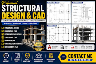 do structural design, foundation plan, retaining wall and structural cad