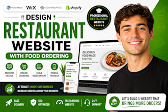 design restaurant website with wordpress, wix, squarespace,shopify,food ordering