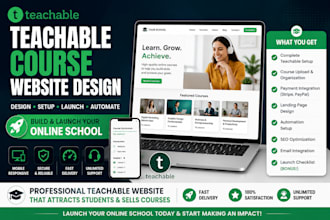 setup teachable course, teachable website design teachable online course website