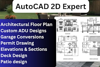 autocad 2d floor plans and permit drawings for adu, garage, deck, patio projects