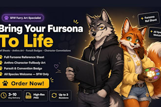 draw fursona ref sheet, furry character illustration and anthropomorphic art sfw